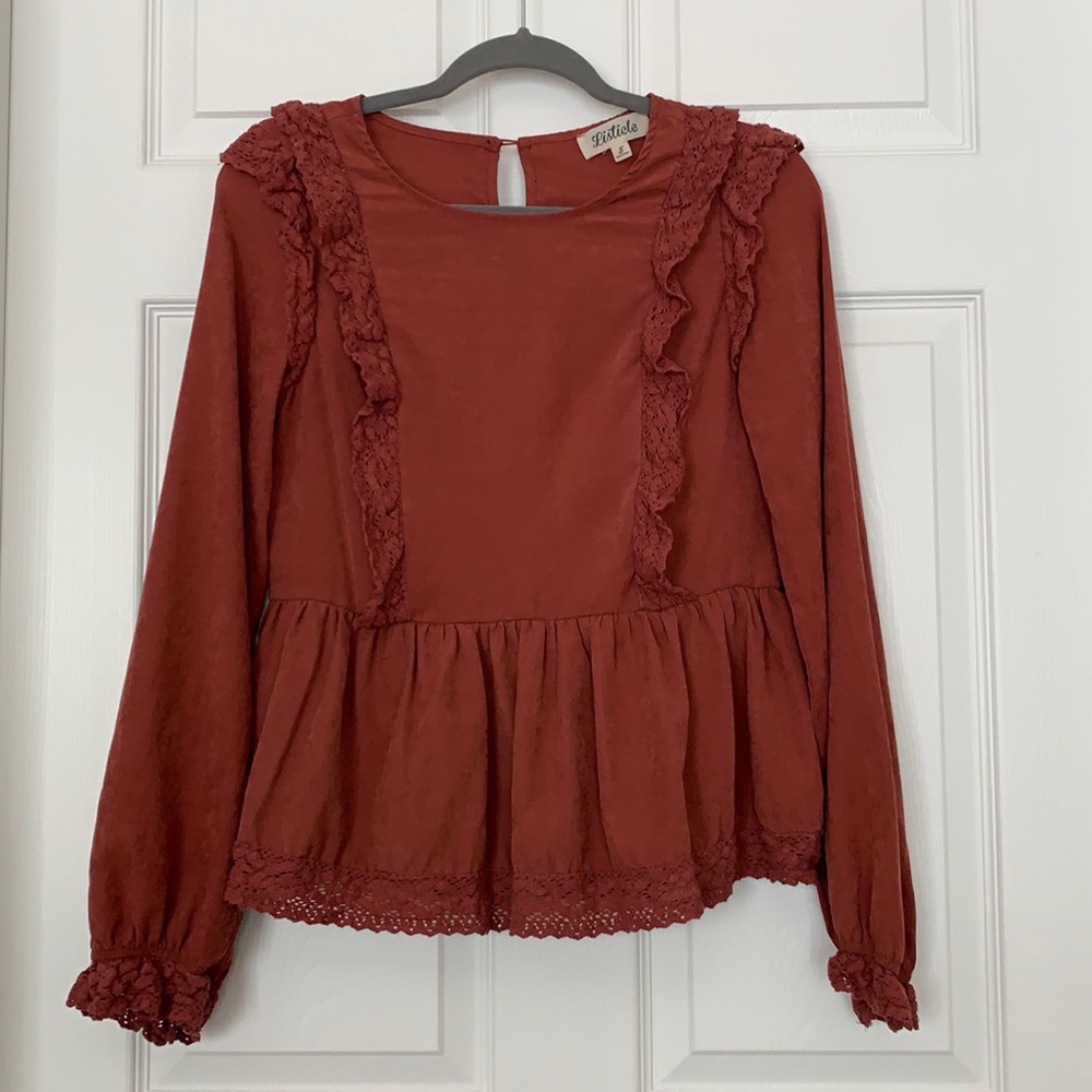 Listicle Long Sleeve Peplum and Lace Top